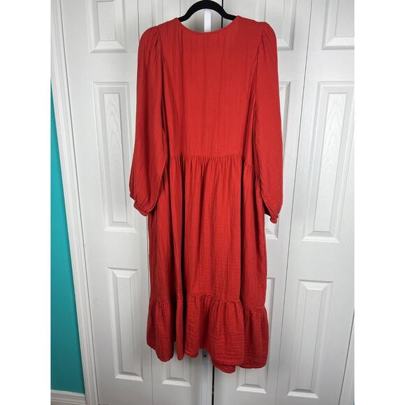 Old Navy Burnt Orange Maxi Dress Balloon Sleeve Gauzy Cotton Fall Boho XXL - Picture 4 of 6
